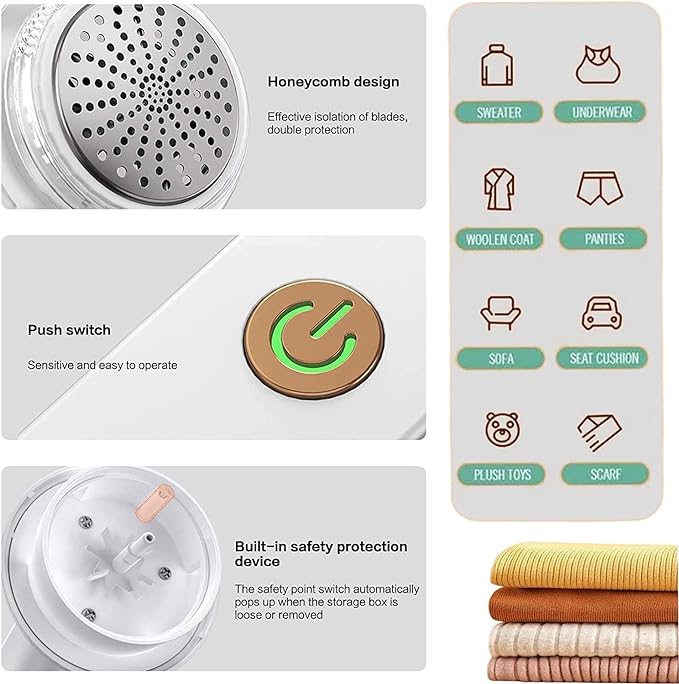 Rechargeable Electric Lint Remover for Clothing – Anti-Pilling Sweater & Coat Fabric Shaver, Hair Ball Trimmer (Random Color)